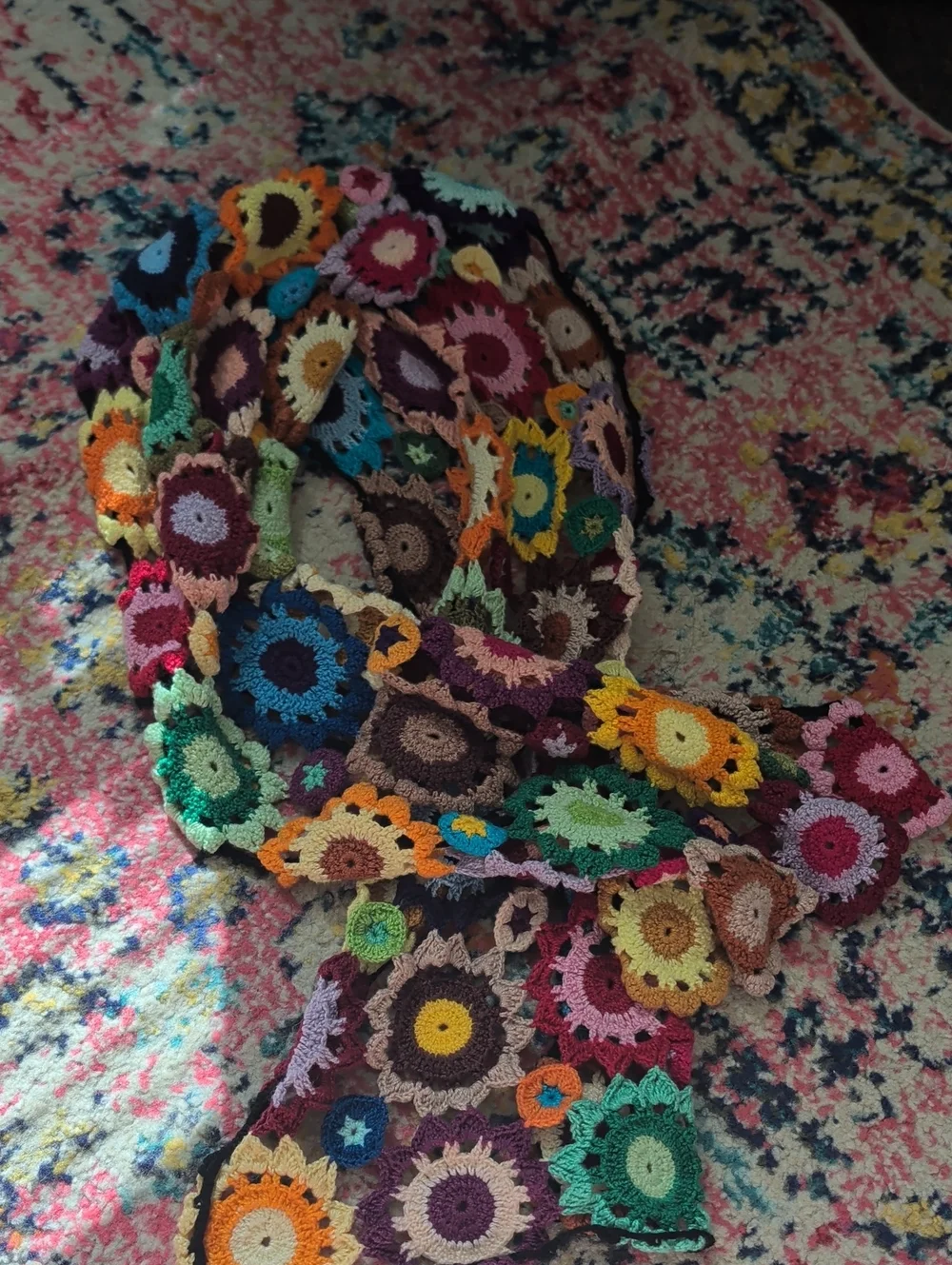 Handmade Multicolor Crochet Floral Scarf - Women Accessories
